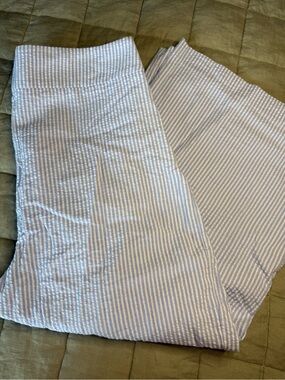 Melly M Seersucker Wide Leg Crop Pants Size Large Blue White Stripe Made in USA